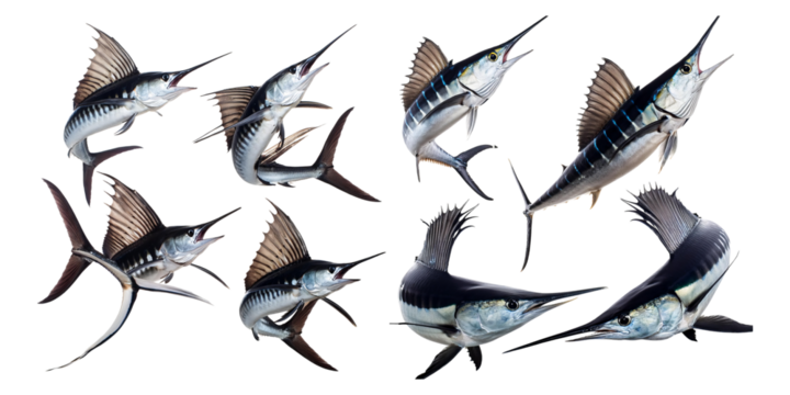 Colorful Swordfish Illustrations on Transparent Background