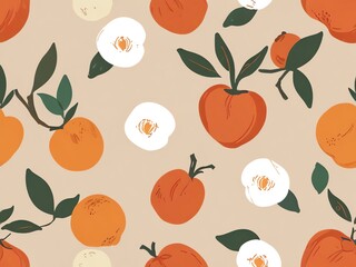 Orange Blossom Delight: A Vibrant Fruit and Flower Seamless Pattern