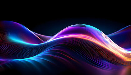  3d render abstract background on dark background, Transparent glossy glass, Colorful curve g
