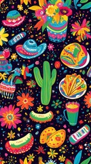 Vibrant Cinco de Mayo celebration with music, food, and colorful decorations. Generative AI