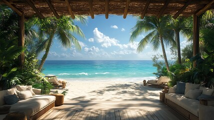 Fototapeta premium Elegant Beach Villa Stunning Ocean View high resolution hd picture