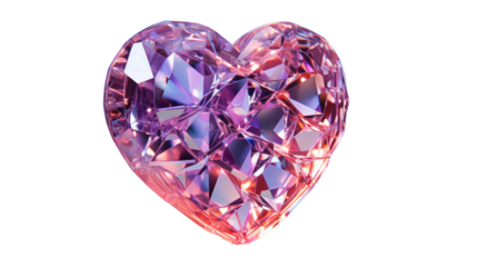 Pink Crystal Heart Romantic Gemstone, Shiny Elegant Design for Luxury Themes, isolated on transparent background.