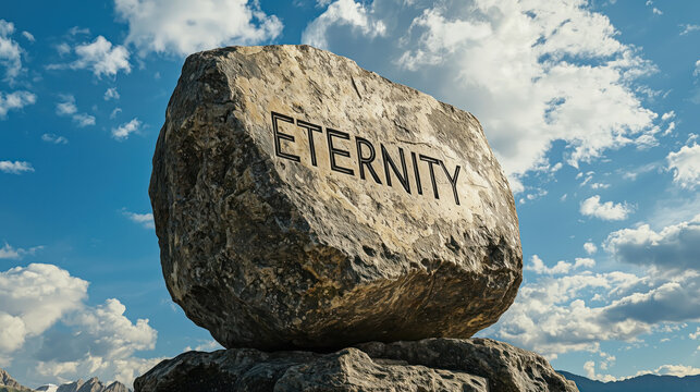 The word "eternity" is written, carved, cut out on the stone