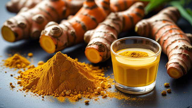 organic turmeric curcumin extract with fresh root and powder for health benefits