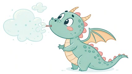 Obraz premium Cute dragon blowing magical smoke clouds.