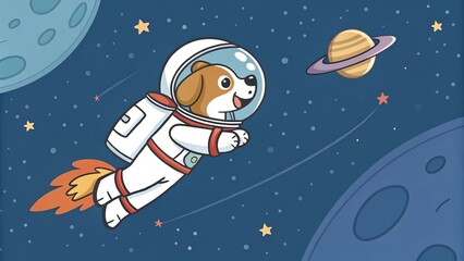 Cute dog astronaut exploring the galaxy.