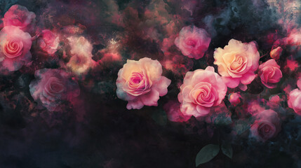 A bouquet of pink and red roses in a garden, symbolizing love, beauty, and romance, perfect for a wedding, anniversary, or Valentine's Day gift