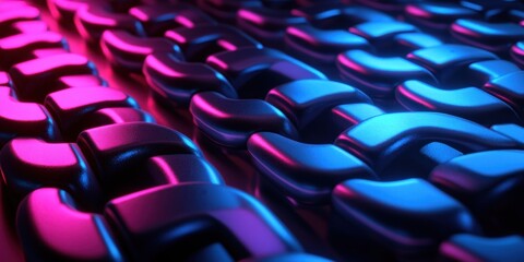 Obraz premium Abstract Metallic Chain Links in Neon Pink and Blue Lighting: A 3D Rendered Texture Background