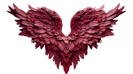 Crimson Angel Wings Elegant Abstract Art, Detailed Design for Modern Beauty, isolated on transparent background.