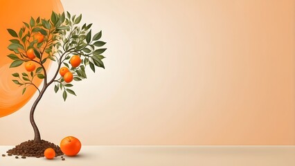 Tu Bishvat banner with empty space Without Text, Orange Minimal background, holiday banner poster background for advertisement ads