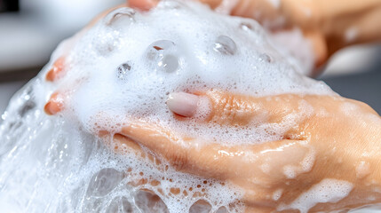 Obraz premium Close-up of hands washing with soapy water