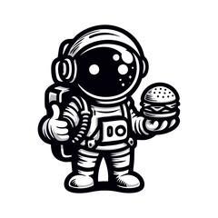 Astronaut logo design holding a burger in hand