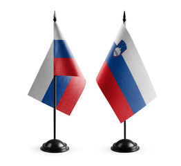 Small national flags of the Slovenia on a white background