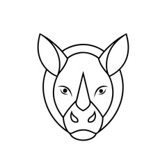 Abstract Line Art of a Rhino Head with Strong Features on white background