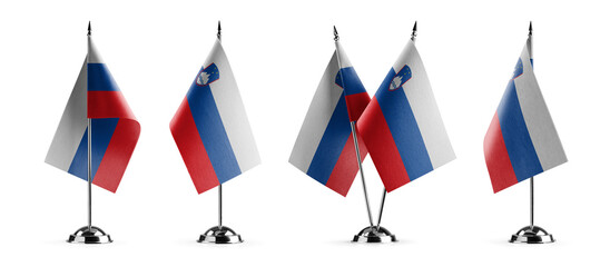 Small national flags of the Slovenia on a white background
