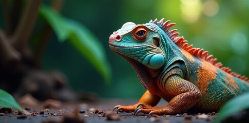 Obraz premium Cool iguana in shades, vibrant tropical backdrop, tropical, wildlife, nature photography
