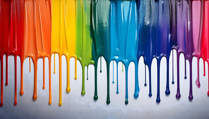 Fototapeta premium Rainbow paint drips on transparent background colorful dripping colors