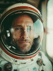 Fototapeta premium Thoughtful astronaut in a vintage space helmet 