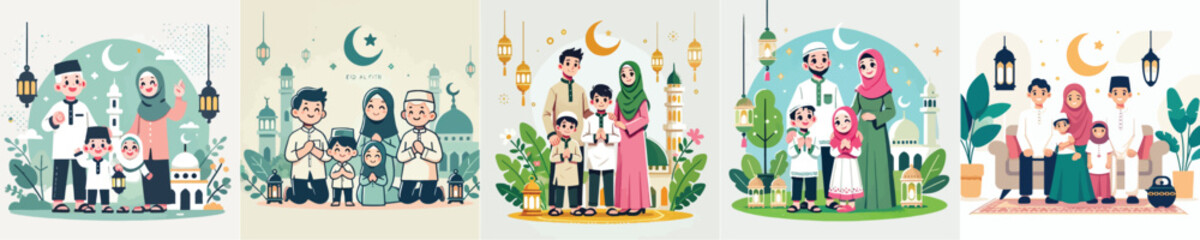 vector image of a family celebrating Eid al-Fitr