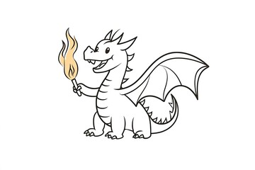 Cartoon-style outlined dragon breathing a small puff of fire.