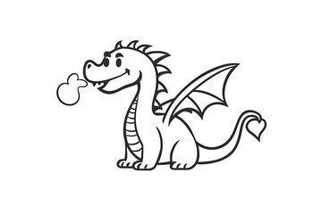 Cartoon-style outlined dragon breathing a small puff of fire.