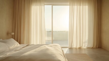 Serene Minimalist Bedroom Bathed in Sunlight