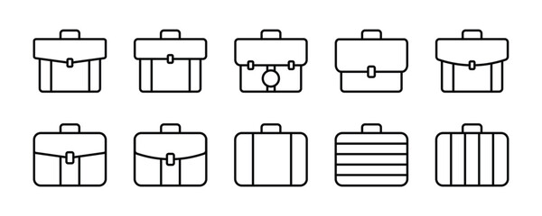 Briefcase icon collection. Briefcase or Office bag model set. Briefcase icon in different style vector illustration