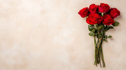Elegant Red Rose Bouquet on Beige Background
