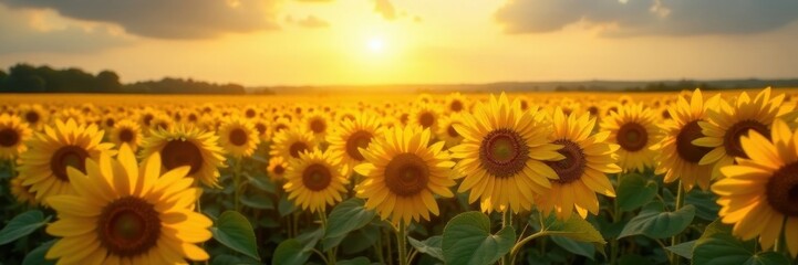 Obraz premium Vast sunflower expanse, sun's rays illuminating petals , rays, sunflowers