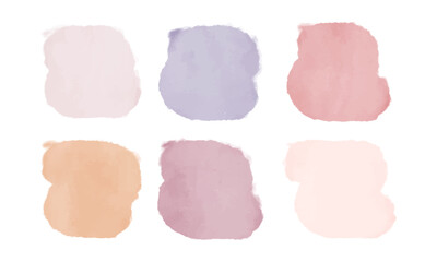 Рastel colors watercolor vector elements set. Aquarelle brush strokes, smudges, doodle circles, oval watercolour shapes, paint spots, stains. Backgrounds collection
