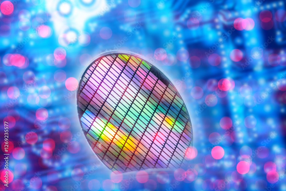 Poster Cyber background. Computer texture. Microelectronics close up. Microprocessor under microscope. Digital board. Computer background. Semiconductor tech. Cyber technology. Art blurred. 3d image