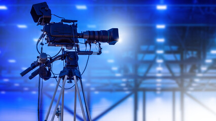 Professional videographer camera. Filming equipment for live broadcasts. Professional video camera...