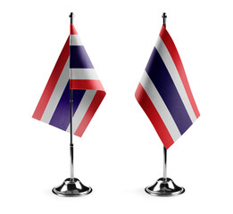 Small national flags of the Thailand on a white background