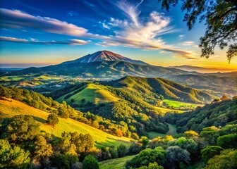 Fototapeta premium Stunning Panoramic View of Mount Umunhum from Coyote Ridge, San Jose, California