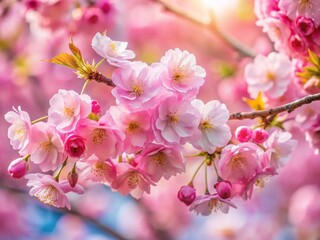Naklejka premium Stunning Pink Sakura Blossoms, Cherry Tree Flowers in Full Bloom, Bokeh Effect, 4K