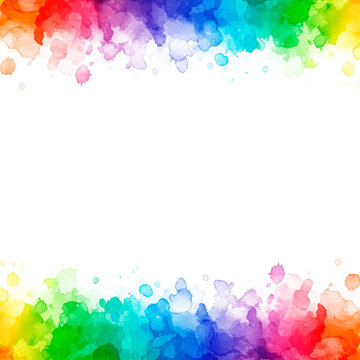 Colorful multicolored watercolor border frame with splashes and splatters with rainbow colors ideal as design element