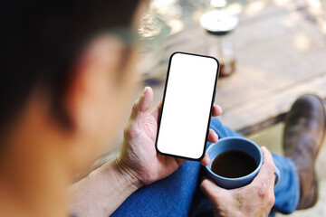Mobile phone blank white screen mockup.texting using cell phone.background empty space for advertise.work people contact marketing business,technology