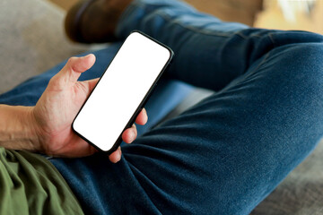 Mobile phone blank white screen mockup.texting using cell phone.background empty space for advertise.work people contact marketing business,technology