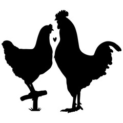 Black and white vector illustration of a majestic rooster and a hen. Perfect for tattoos, prints, farm-themed designs, nature lovers, and decorative art.