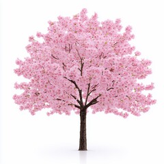 Naklejka premium Full Shot Pink Cherry Blossom Tree On White Background