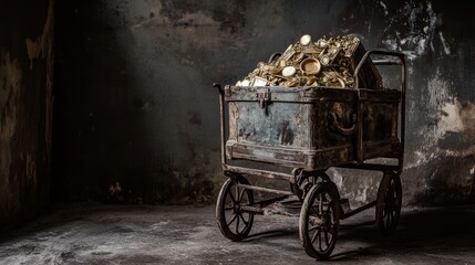 Ancient Cart of Riches: An Overflowing Chest of Golden Treasures