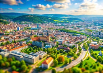 Stuttgart City Map Poster, Miniature Tilt-Shift Photography, Travel Guide Flyer Design