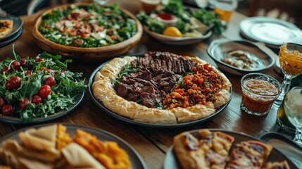 Obraz premium A variety of delicious traditional foods on the dining table