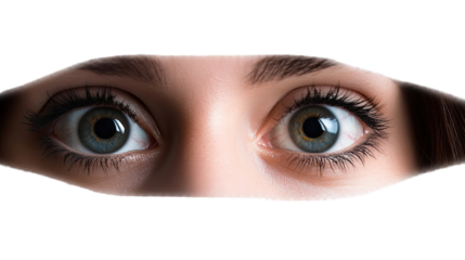 Captured Gaze: An intense, close-up portrait of a woman's eyes, brimming with emotion and curiosity, gazing directly towards the viewer. The bright eyes are a captivating focal point.