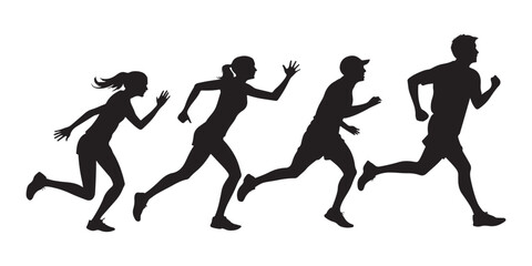 Set of people running silhouettes vector on white background