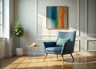 Stylish Modern Chair in Minimalist Room Interior with Abstract Art