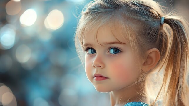 A smiling little girl with blonde hair, expressing joy and cuteness