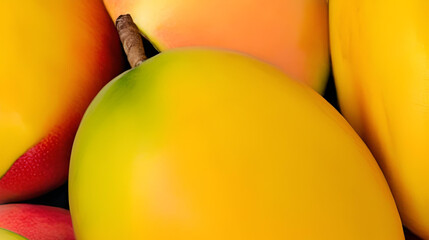 Close-up of fresh and juicy Mango in various colors neatly arranged, showing the natural beauty and diversity of the fruit