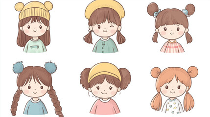 set of funny cartoon girls