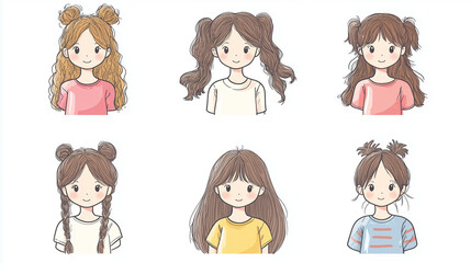 set of funny cartoon girls